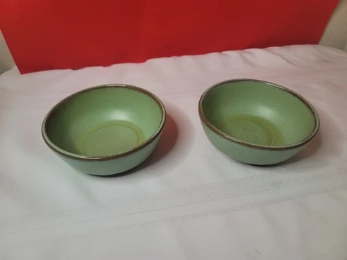 VINTAGE LOT OF 2 FRANKOMA PRAIRE GREEN 6X CEREAL BOWLS 5 1-/2 INCH