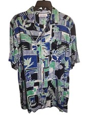 Roundtree  Yorke Men  s M Caribbean Shirt Blue Green Tropical Short Sleeve