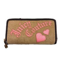 Juicy Couture Velour Zip Around Wallet Embroidered Brown Y2K Zip Clutch