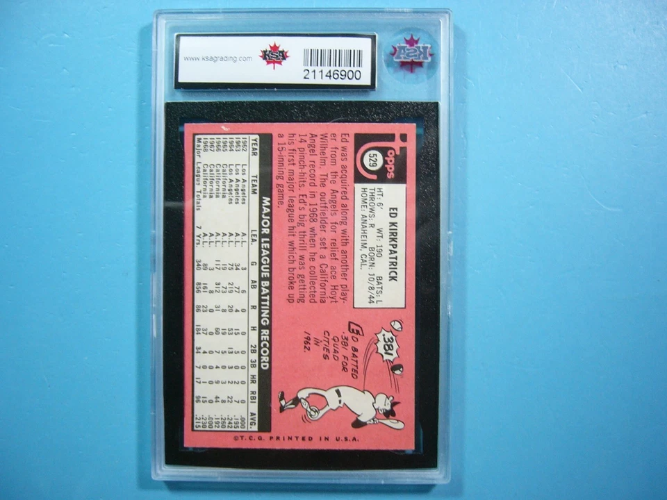 1969 TOPPS MLB BASEBALL CARD #529 ED KIRKPATRICK KSA 9 MINT SHARP!! '69 TOPPS GL - Image 2 of 2