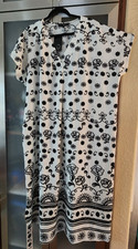 Fred David wmn's Plus Size 3X Pullover Black White Floral Short/ Sl Dress w/Belt