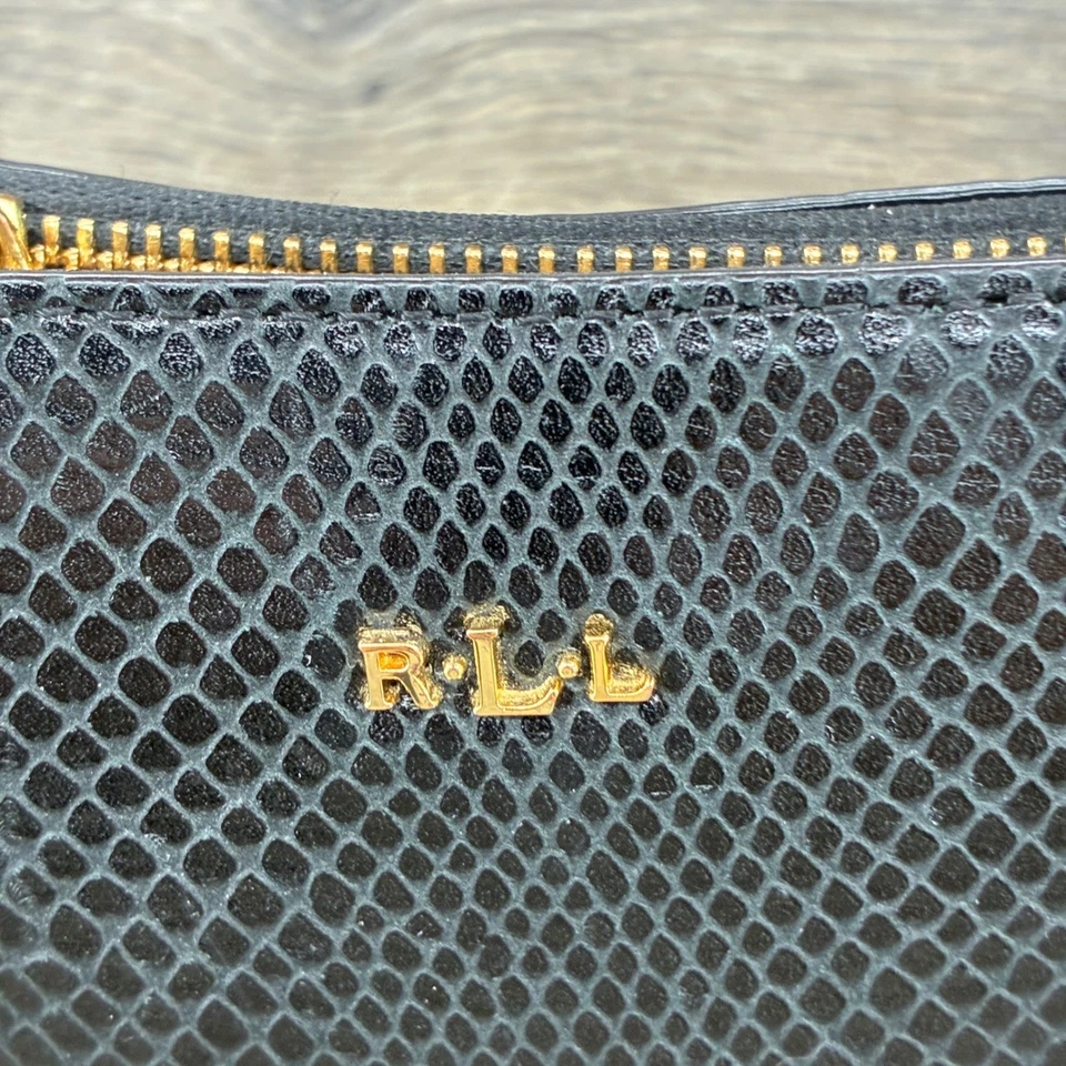 Lauren Ralph Lauren Satchel Crossbody Black Snakeskin Embossed Leather Handbag - Image 4 of 4