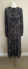 FAB Zara Black White Ditsy Floral Spot Tiered Midi Shirt Dress Size M UK 10 VGC