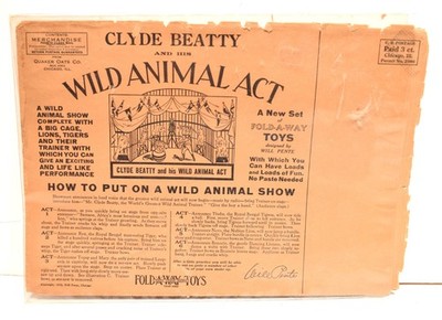 1935 Punch-out CLYDE BEATTY Wild Animal Act QUAKER OATS Premium by Will Pente
