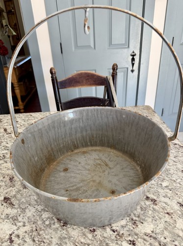 Vintage Agate Mfg Co Nickel Steel Ware Bucket / Scale Basket 13" dia x 5" deep