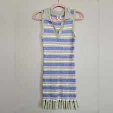 Hippy Rose Knit Sweater Stripe Dress Purple Blue Green Ruffle Bottom Medium