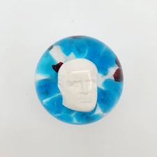 Vintage St. Clair Blue Mini Glass Paperweight President McKinley Sulfide Cameo