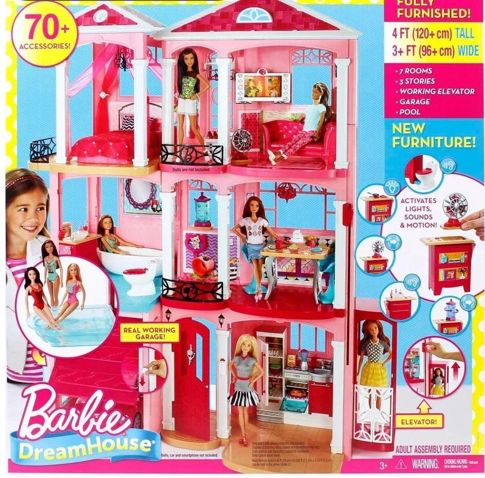 Barbie Mattel 3 pisos rosa amueblado muñeca casa de pueblo casa de ensueño 4 pies - caja usada Foto 2 de 4