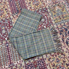 VTG 80s 90s Classic Plaid Scarf Fringe Wool Blend Green Blue Yellow check 60"
