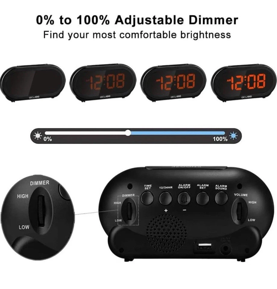 Digital Alarm Clock Large Display USB Charging Port Simple Bedside Office Home - Image 4 of 4