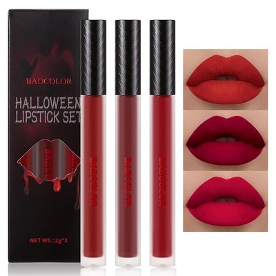3 Colors Red Matte Liquid Lipstick Set, Burgundy Ruby 