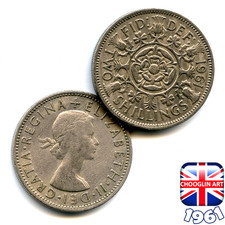 A BRITISH 1961 ELIZABETH II FLORIN - TWO SHILLINGS 2s COIN, 65 Years Old!