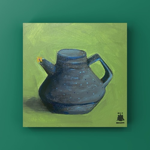 ‘Green Tea’ Fine Art,Small, Floral StillLife Original Painting, Unframed