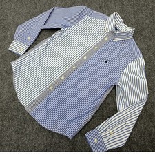 Ralph Lauren Youth Blue White Striped Button Down Shirt Size M 10-12