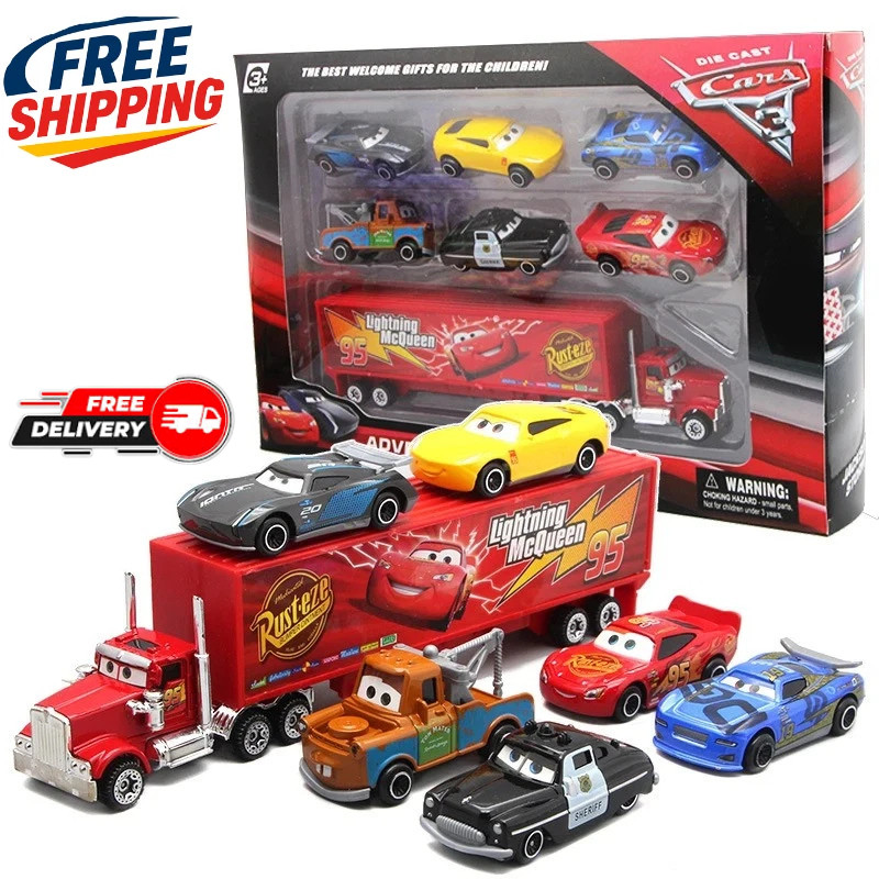7PCS/Set Disney Pixar Car 3 Lightning m/c/Queen Jackson Storm Mack Truck  1:55