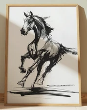HORSE INK DRAWING PRINT SKETCH 8" x 10" HORSE WALL ART HOME DECOR
