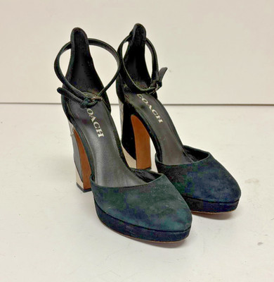 Coach Chrystie Patchwork Black Block High Heels US Women's 6.5 Fast Shipping