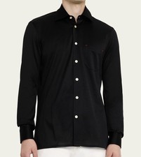 KITON Nerano Pure Cotton Knit Button-Down Shirt Black 44 EU / 17.5 US 850