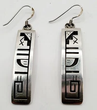 Hopi Frank Lahaleon 925 Overlay Earrings Sterling Silver Native Southwest