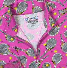 Ibkul Tennis Print 1/4 Zip Long Sleeve Pullover Top Pink Womens L Golf UPF