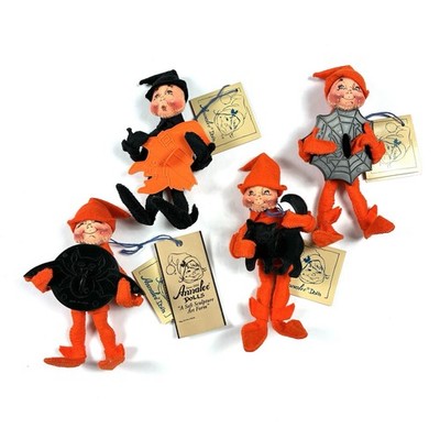 4 Vintage 90s Annalee Halloween Elf Cookie Cutter Holders Black Orange 5''