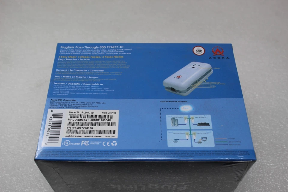 NEW ASOKA Ethernet PlugLink PL9677-B1 PlugLink Pass-through-500 SEALED - Image 2 of 4