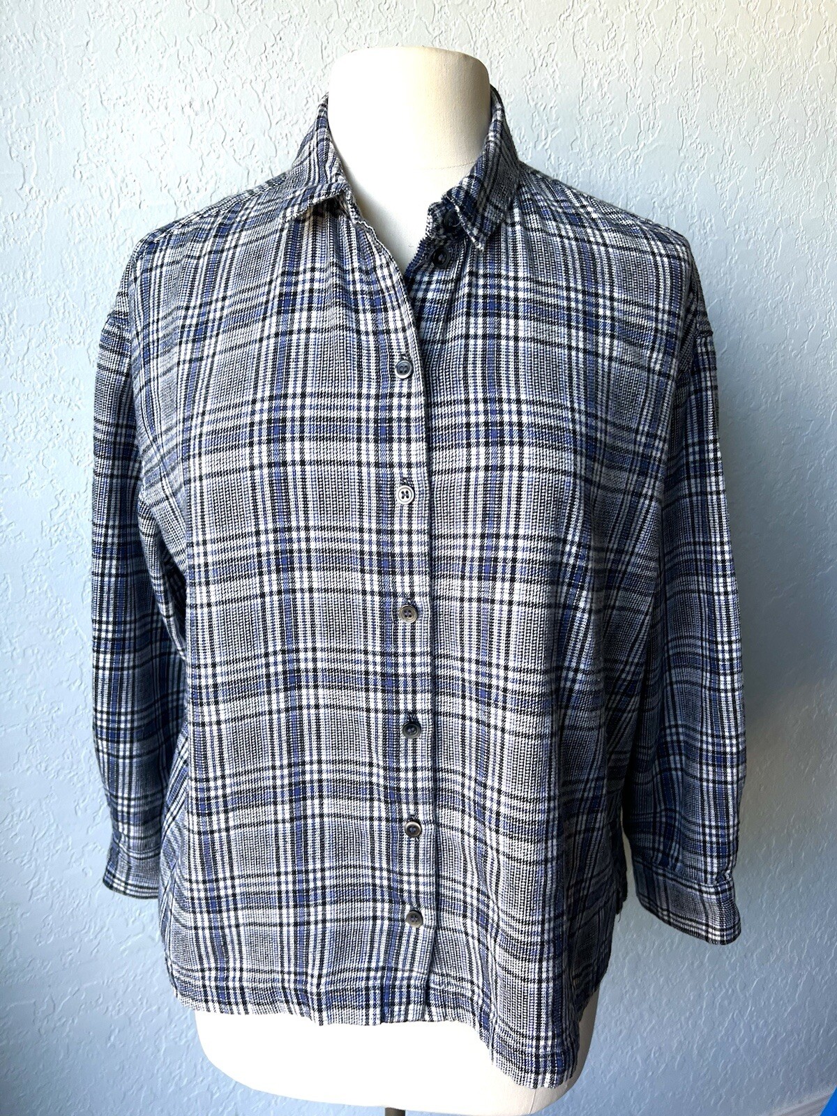 Madewell Womens Medium Black Blue Plaid Flannel Shirt Long Sleeve Button Up EUC-image