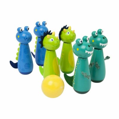 SUNNYLIFE Kids Dino Kegeln Bowling Set 7 teilig Skittles aus Holz NEU