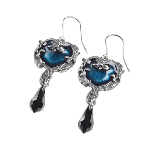 Alchemy Gothic Alchemy Gothic Affaire Du Coeur Earrings Dangle Pewter Blue Heart - Picture 2 of 3