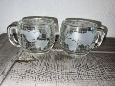Set Of 2 Vintage Nestle Frosted Etched Clear Glass World Globe Map Coffee  Mugs