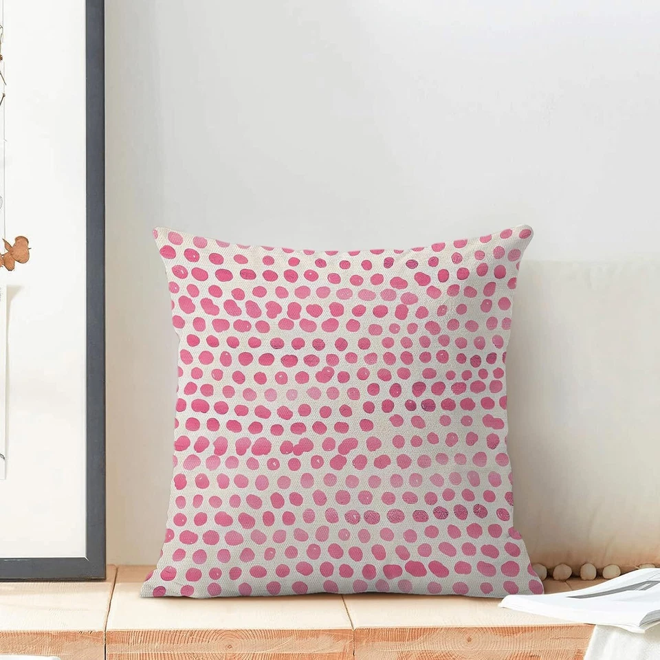 Juego de 2 fundas de almohada preppy 18x18 pulgadas rosa lunares boho decorativas Foto 2 de 4