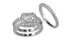 Sterling Silver 925 Plated Women's CZ Princess Cut Eternity Wedding Band Ring