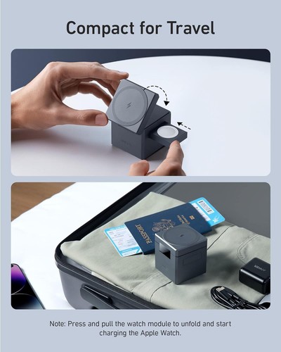 Anker MagSafe Support Chargeur Sans Fil 15W 3 en 1 Cube Pliable pour iPhone|Reconditionné - Photo 4 sur 7