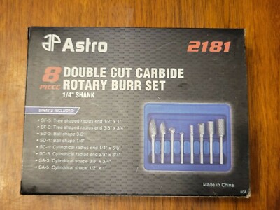 Astro Pneumatic 8pc Double Cut Carbide Rotary Burr set w/ 1/4