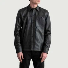 Mens Black Shirt Jacket Pure Lamb Leather Custom Made XS S M L XXL 3XL 4XL 5XL