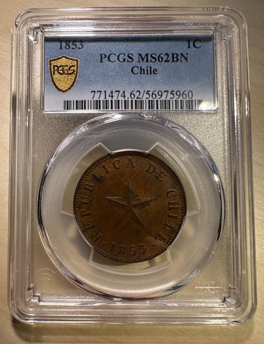1853 Chile 1 Centavo Star PCGS MS62 BN Top Pop 1/0 in BN High Grade - Picture 4 of 4