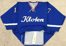 Kloten Switzerland #17 Jacquemet Game Worn Fight Strap Hockey jersey size XL