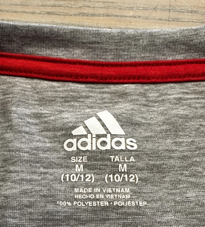 LEER Camiseta Adidas Gris Manga Corta Baloncesto Gráfico Niños M 10/12 Atlética Foto 3 de 4