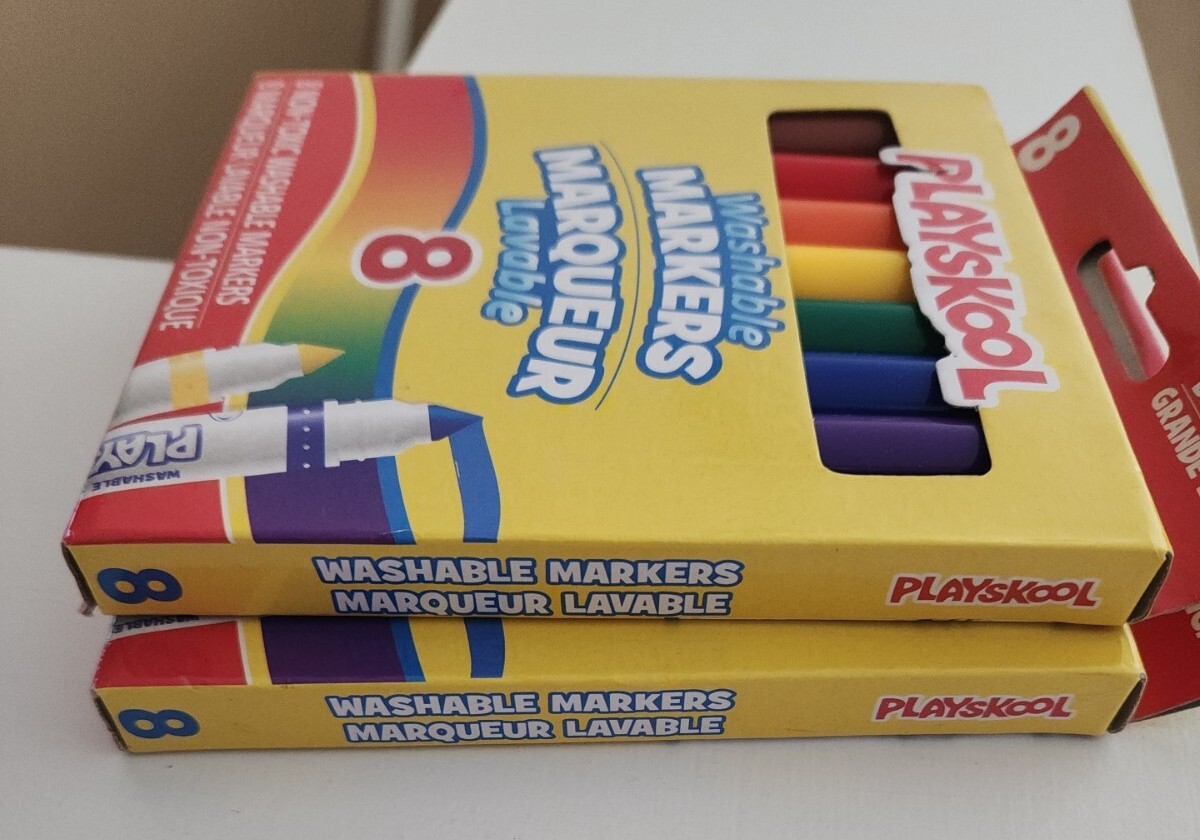 Lot 2 Packs Playskool Washable Markers Broad Line Tip Thick 8 Pc Primary Colors