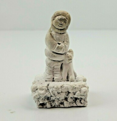 Sculpture Figurine Alaska Eskimo With Dog Hand Crafted