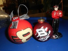 Nascar Dale Earnhardt Jr 8 Christmas Ornaments, Lot Of 3 2 round bulbs 1 figure