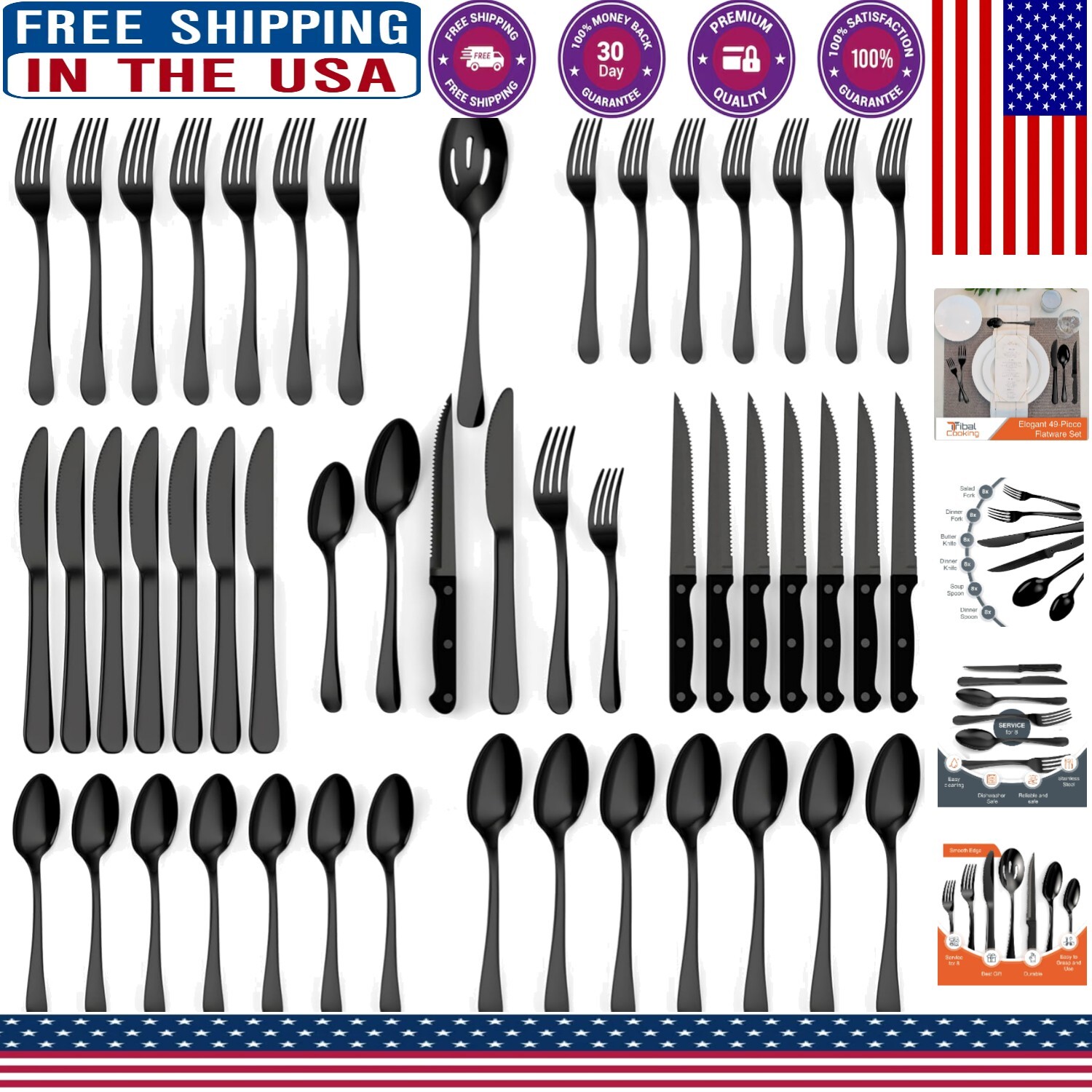 Stylish 49-Piece Silverware Set - Heavy-Duty, Rust-Resistant & Modern Design
