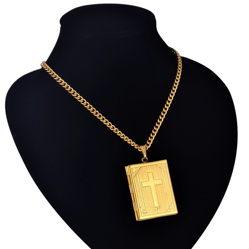 Cross Locket Pendant Necklace for womans mens 14k Gold/925 Silver Plated Couple - Picture 2 of 7