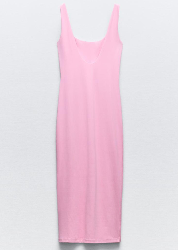 Zara Polyamide Long Pink Midi Dress Super Soft Slimming Comfort Size S NWT