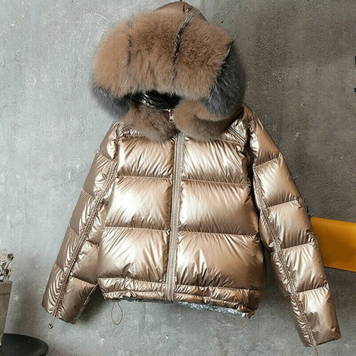 Donna Duck Giù Cappotto Pelliccia con Cappuccio Parka Giacca Calda Buffer  Lucido | eBay
