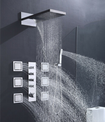 Multi-function Rainfall Waterfall Thermostatic Shower Faucet Complete Set Chrome