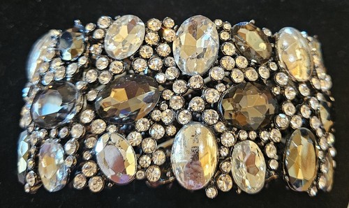 Stunning Crystal and Rhinestone Covered Stretch Bracelet 2 inches wide