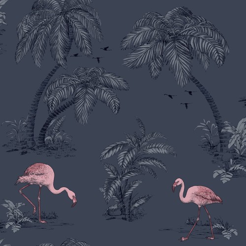 FLAMINGO LAKE WALLPAPER MIDNIGHT BLUE HOLDEN 12382 eBay