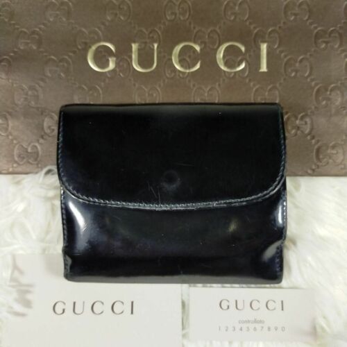 GUCCI Vintage Leather Bi-fold Compact Wallet Black Auth 456 - Picture 1 of 10