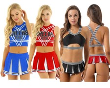 Womens Cheerleading Cosplay Costume Set Pentagram Back Crop Top with Skirt